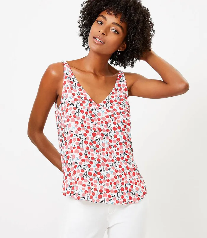 LOFT Cherry VNeck Shell Whisper White Women Tops