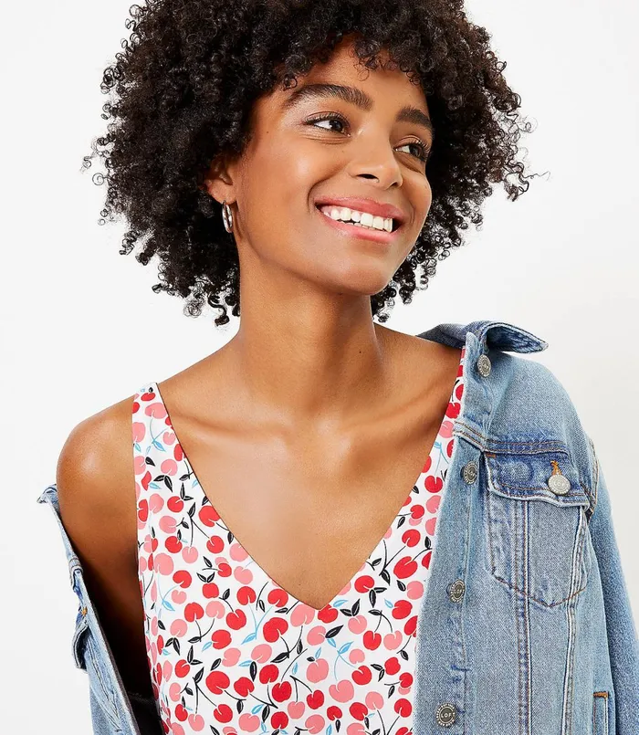 LOFT Cherry VNeck Shell Whisper White Women Tops
