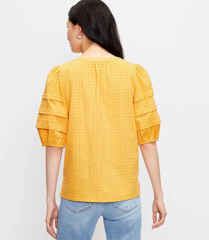 LOFT Clip Pintucked Puff Sleeve Top Warm Papaya Women Tops