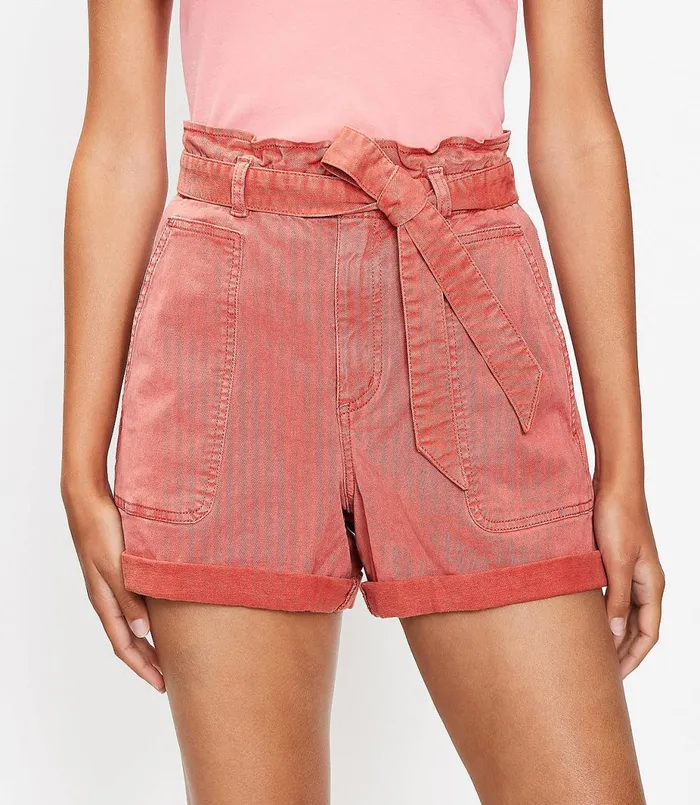 LOFT Cuffed Paperbag Pull On Shorts In Twill Coral Splash Women Pants