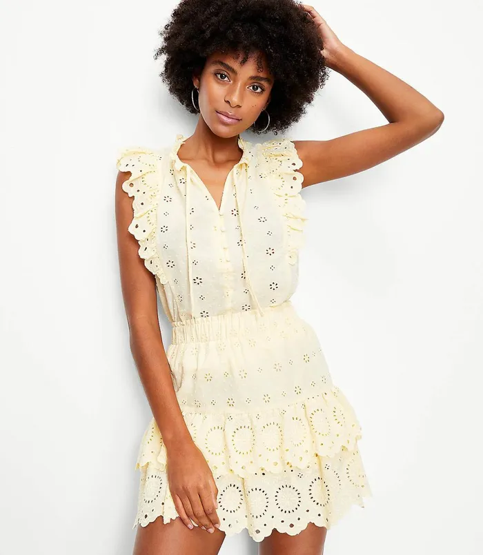 LOFT Eyelet Tiered Skirt Banana Smoothie Women Skirts