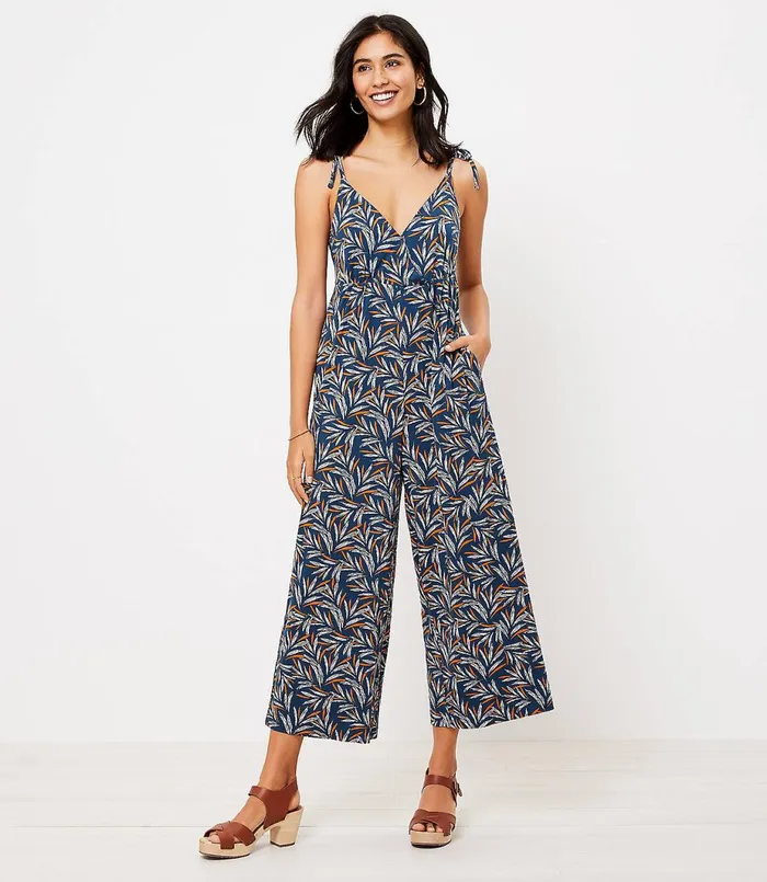 LOFT LOFT Beach Palm Strappy Jumpsuit Deep Mallard Women Work Dresses