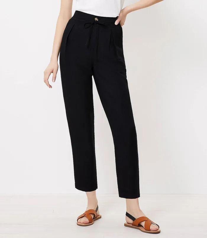 LOFT LOFT Beach Pleated Tie Waist Pants Black Women Swim and Beach