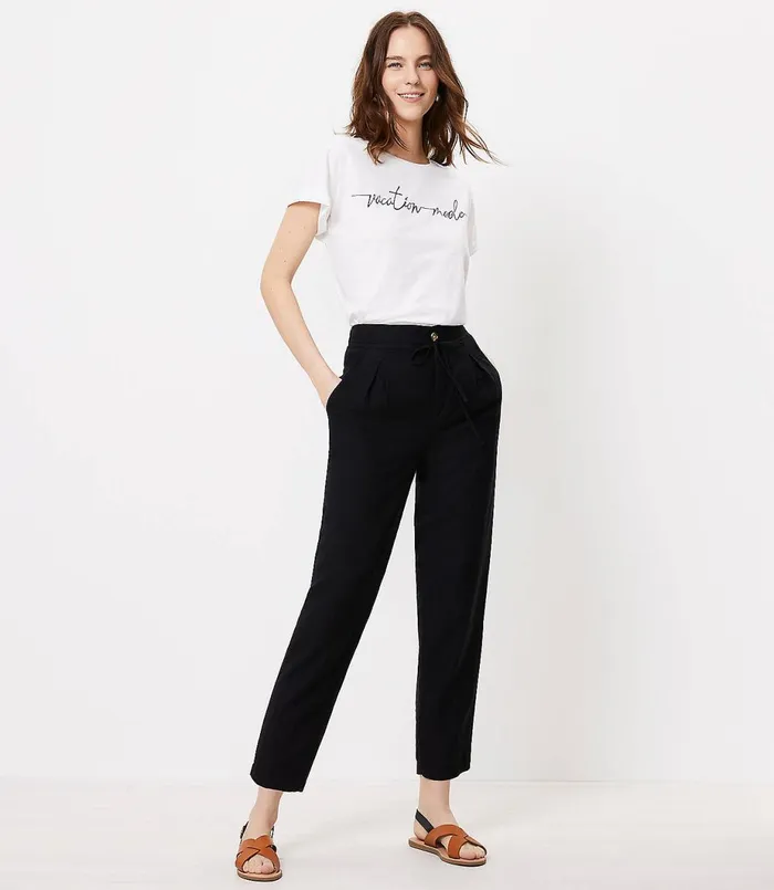 LOFT LOFT Beach Pleated Tie Waist Pants Black Women Swim and Beach