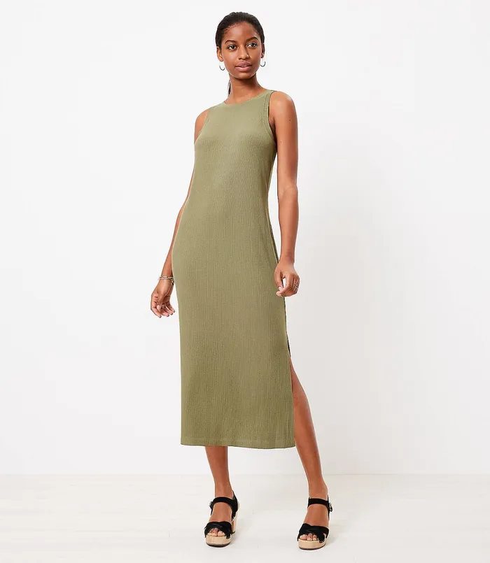 LOFT LOFT Beach Ribbed Midi Dress Vintage Sage Women Midi and Maxi