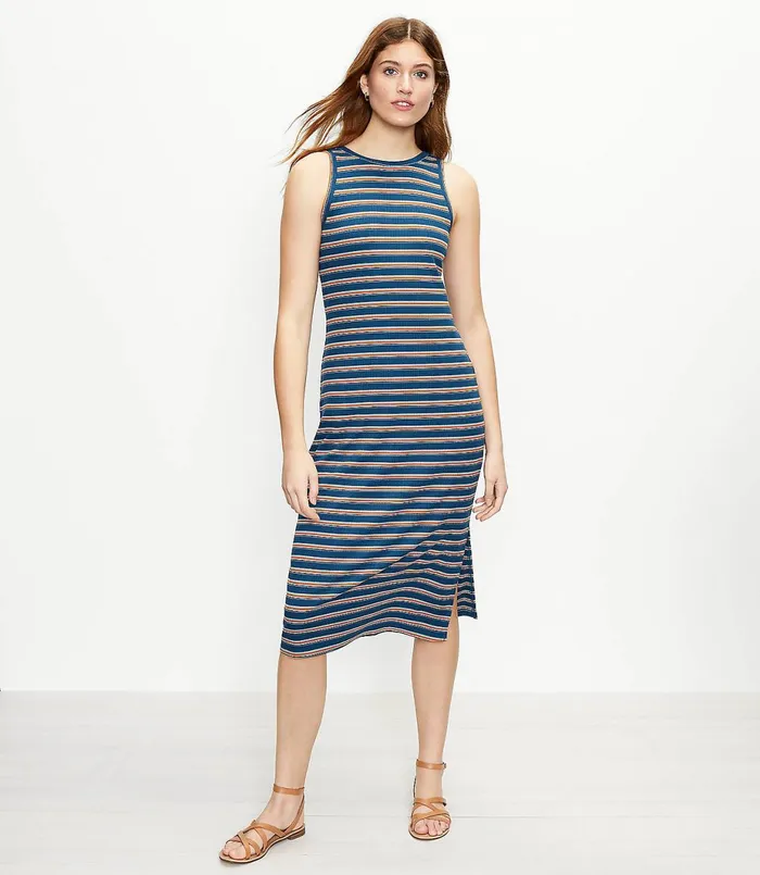 LOFT LOFT Beach Striped Ribbed Midi Dress Deep Mallard Women Swim and Beach