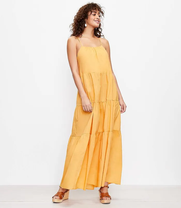 LOFT LOFT Beach Tie Back Tiered Maxi Dress Harvest Dusk Women Midi and Maxi
