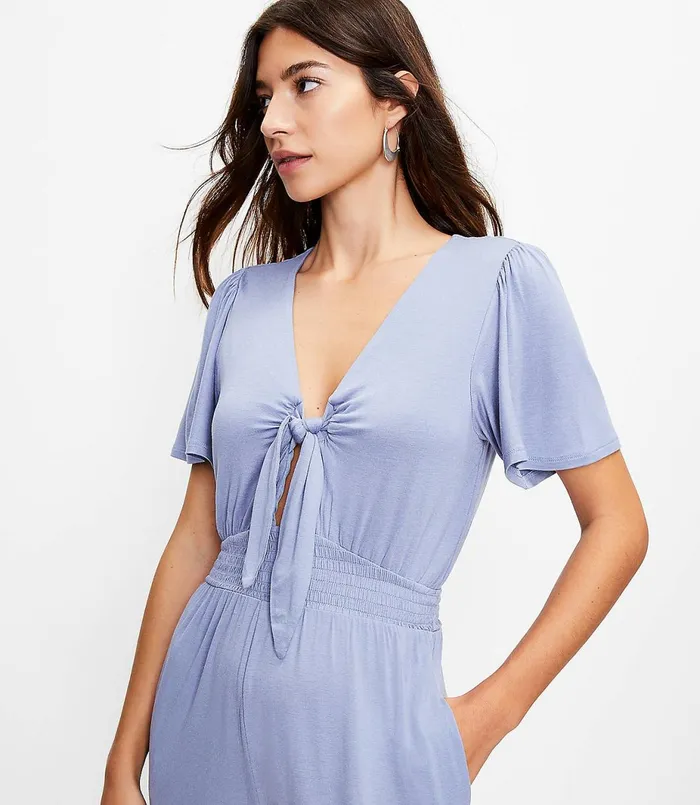 LOFT LOFT Beach Tie Front Romper Serene Blue Women Jumpsuits and Rompers
