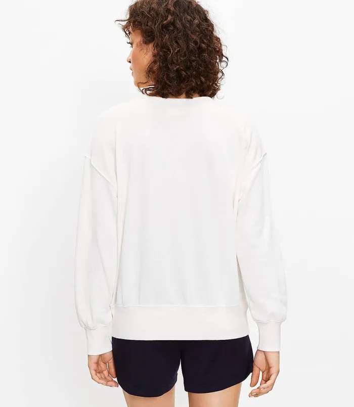 LOFT Lou and Grey Aloha Cozy Cotton Terry Sweatshirt Whisper White Women Petite Tees