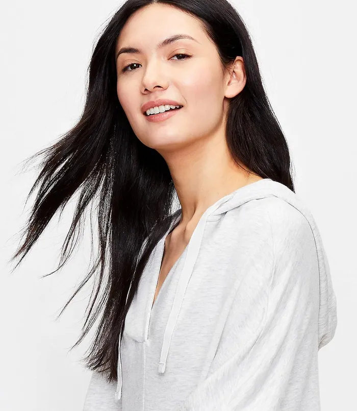 LOFT Lou and Grey Signaturesoft Plush Hoodie Top Charcoal Women Loungewear