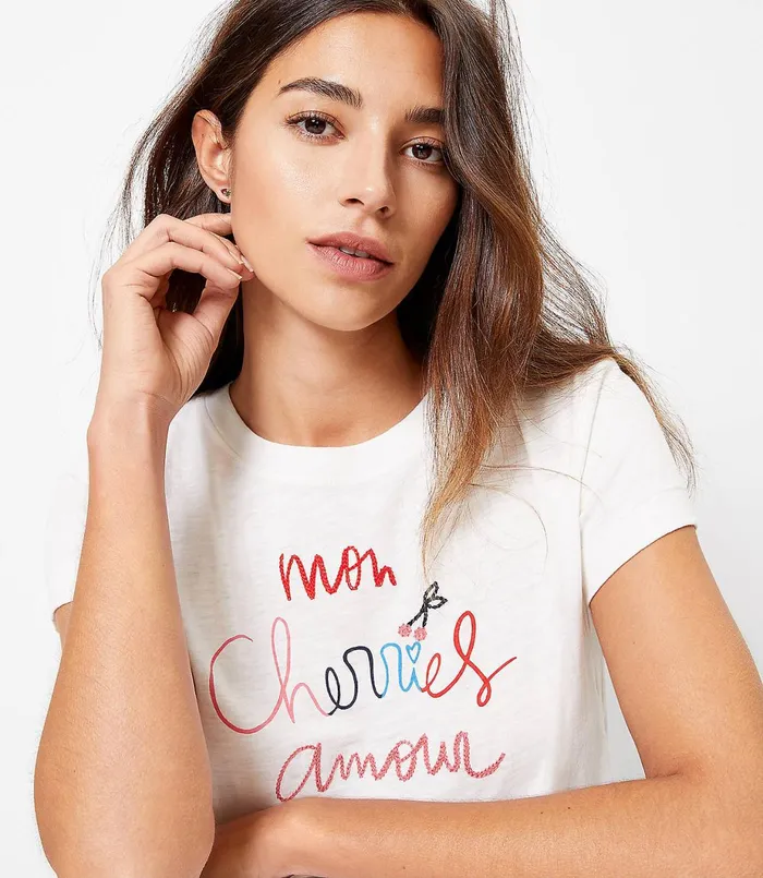 LOFT Mon Cherries Amour Everyday Crew Tee Whisper White Women Tees
