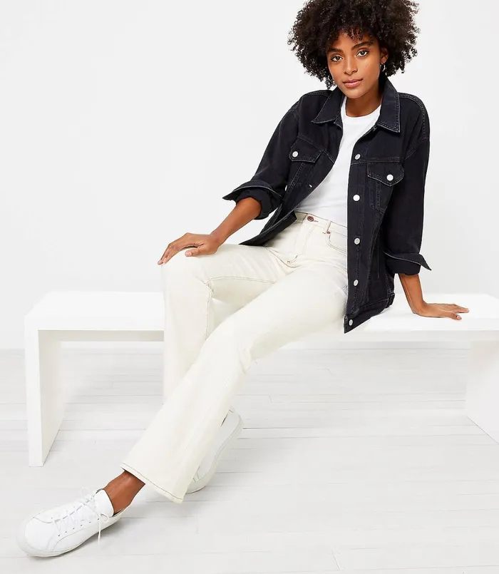LOFT Oversized Denim Jacket Washed Black Wash Women Jackets and Blazers