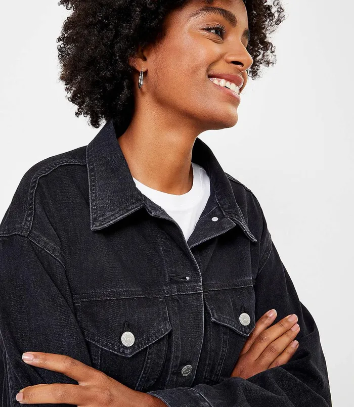 LOFT Oversized Denim Jacket Washed Black Wash Women Jackets and Blazers