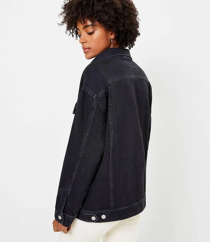 LOFT Oversized Denim Jacket Washed Black Wash Women Jackets and Blazers