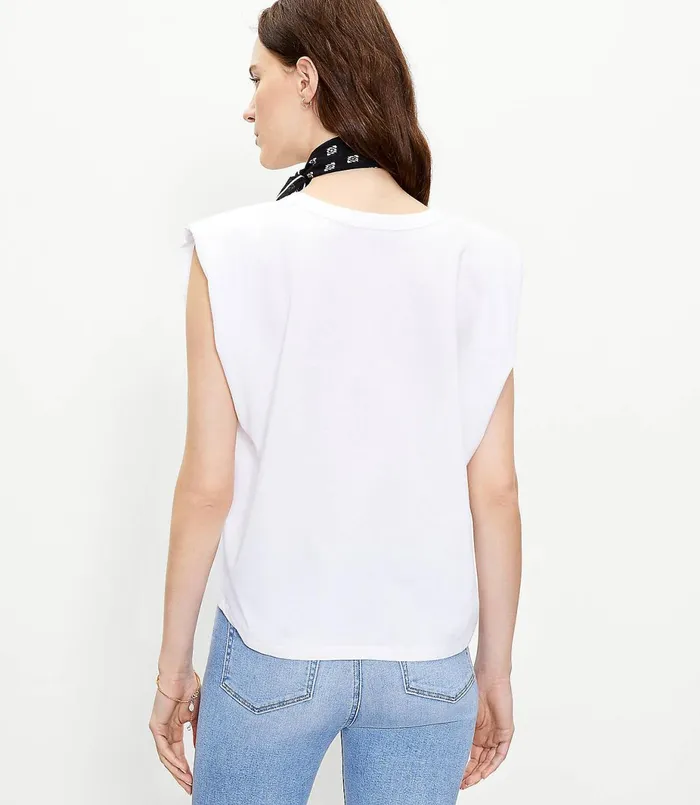 LOFT Oversized VNeck Muscle Tee White Women Loungewear
