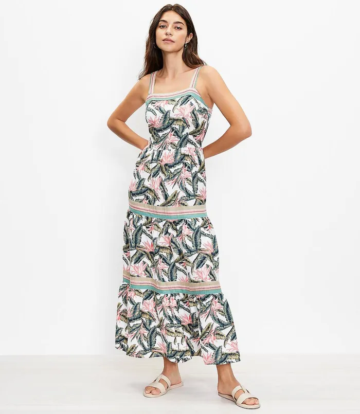 LOFT Paradise Tiered Maxi Dress Whisper White Women Swing Dresses