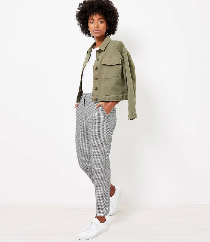 LOFT Perfect Straight Pants In Gingham Stretch Double Weave Blackwhite Multi Women Pants