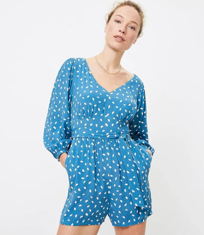 LOFT Petite Brushstroke VNeck Romper Rivers End Women Petite Dresses