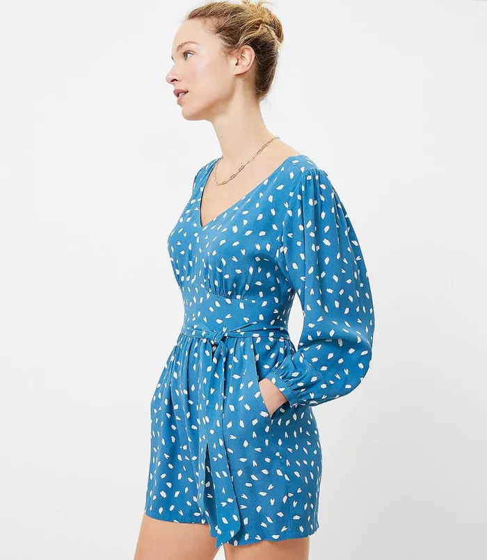 LOFT Petite Brushstroke VNeck Romper Rivers End Women Petite Dresses