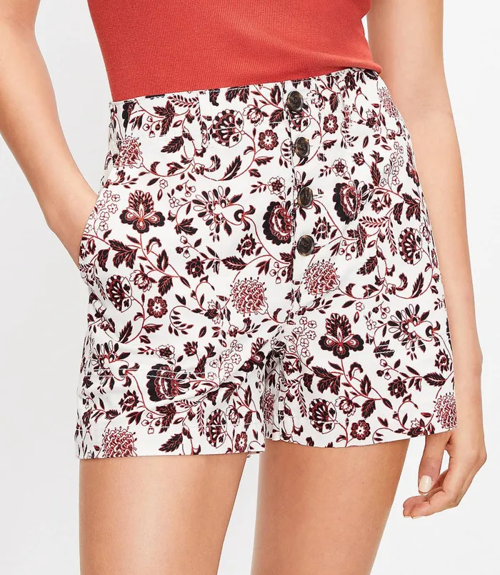 LOFT Petite Button Front Structured Shorts White Women Petite Pants