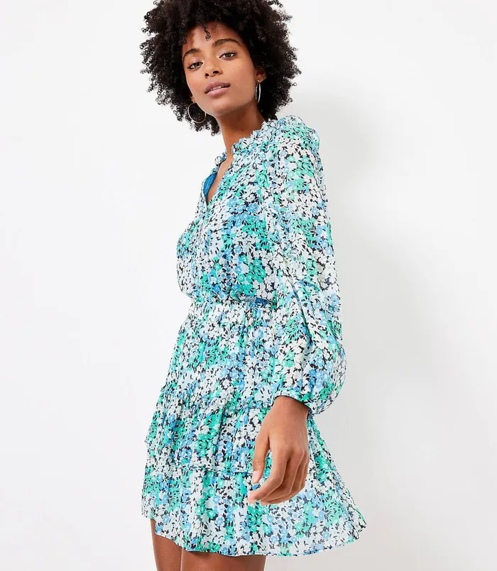 LOFT Petite Floral Tiered Ruffle Skirt Amalfi Baywater Women Petite Skirts