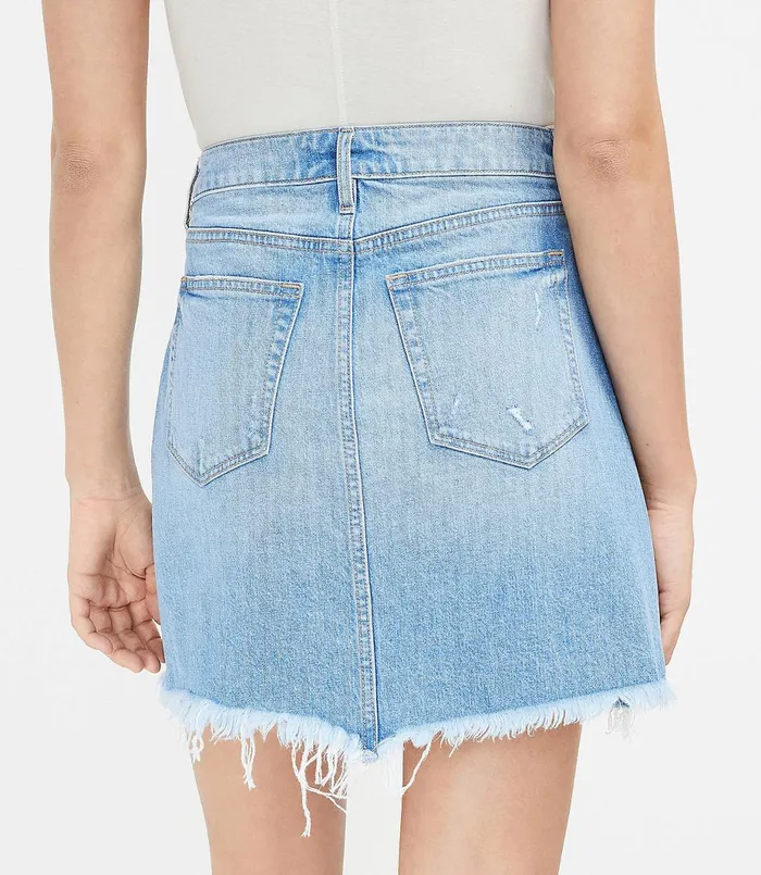 LOFT Petite Frayed Denim Shift Skirt Dark Rinse Women Petite Skirts