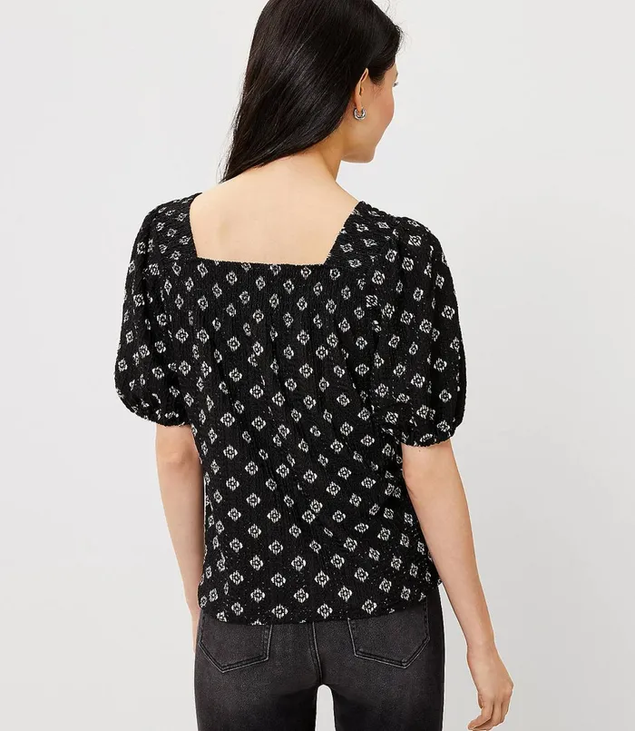 LOFT Petite Puff Sleeve Square Neck Top Black Women Petite Tops