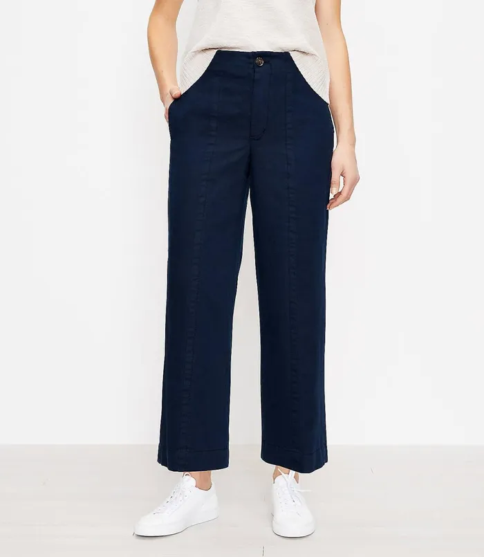 LOFT Petite Seamed Twill Wide Leg Crop Pants Forever Navy Women Petite Pants
