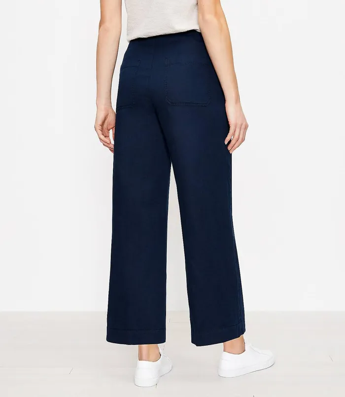 LOFT Petite Seamed Twill Wide Leg Crop Pants Forever Navy Women Petite Pants