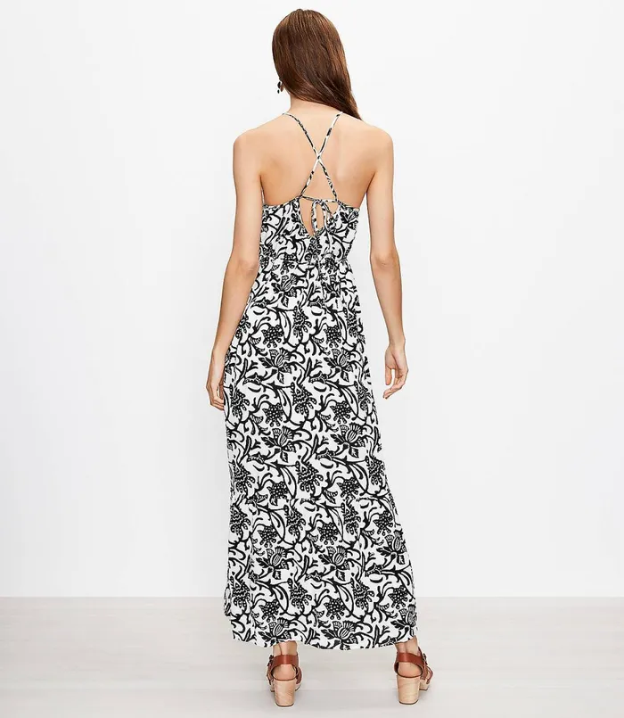 LOFT Petite Vine Tie Back Strappy Maxi Dress Whisper White Women Petite Dresses