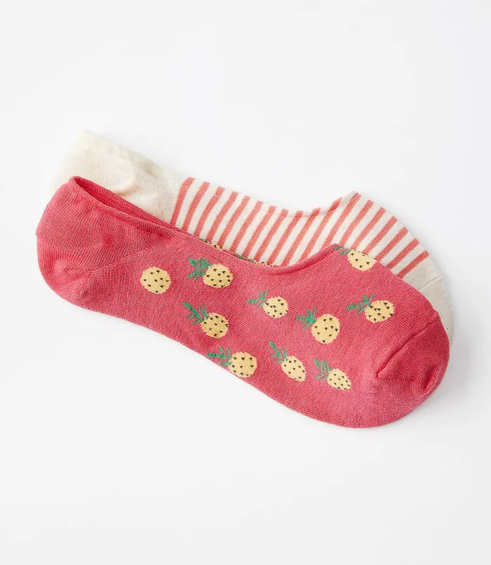LOFT Pineapple and Stripe No Show Sock Set Blooming Peach Women Socks