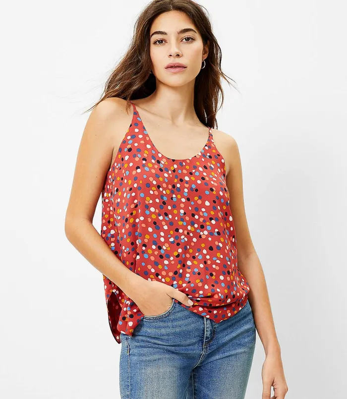 LOFT Spotted Scoop Neck Cami Bossa Nova Red Women Tops