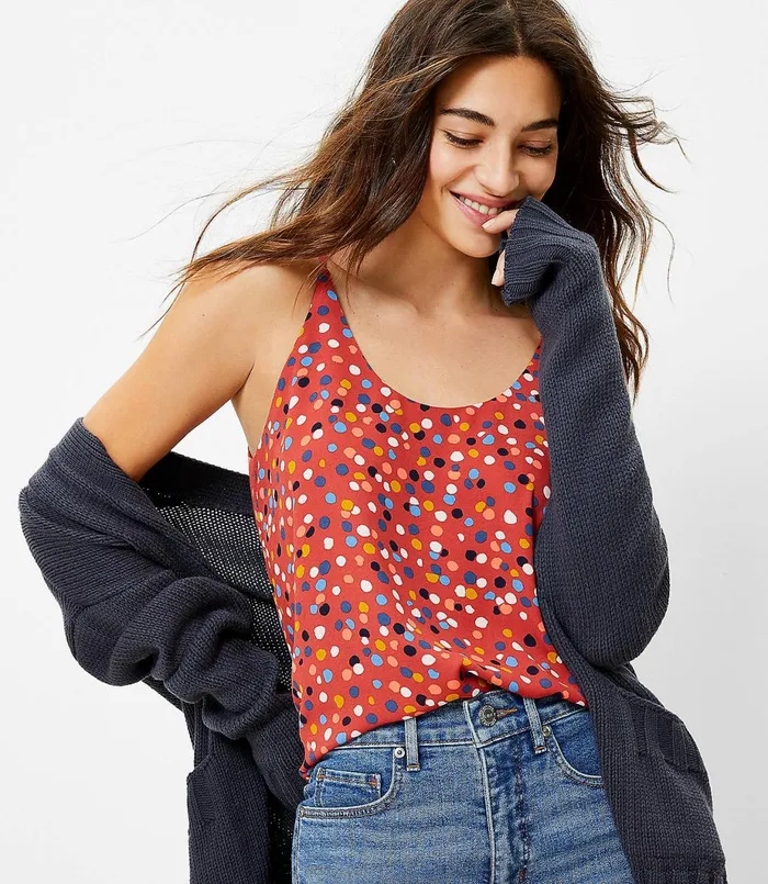 LOFT Spotted Scoop Neck Cami Bossa Nova Red Women Tops