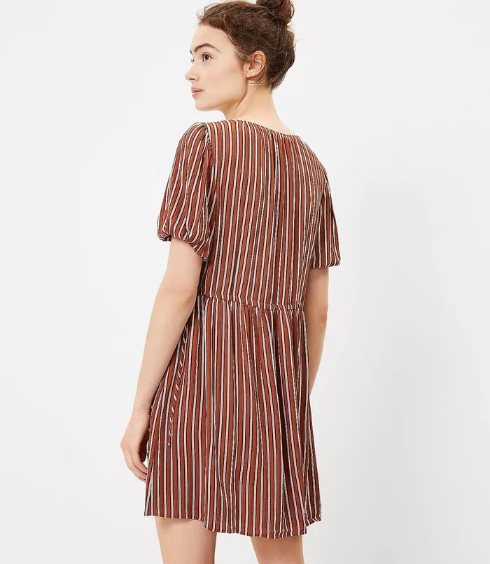 LOFT Striped Side Tie Flare Dress Rust Women Fit and Flare Dresses