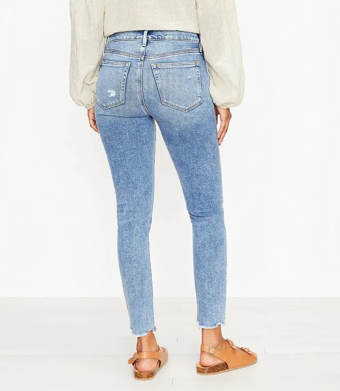 LOFT The Frayed High Waist Skinny Ankle Jean In Pure Mid Indigo Wash Pure Mid Indigo Wash Women Jeans