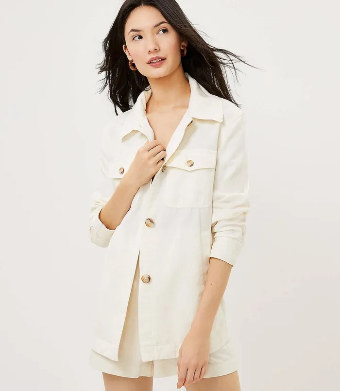 LOFT Twill Shirt Jacket Fresh Ivy Women Jackets and Blazers