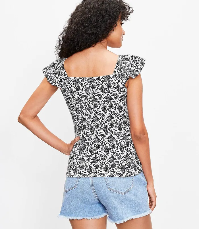 LOFT Vine Ruffle VNeck Tank Top Black Women Petite Tees