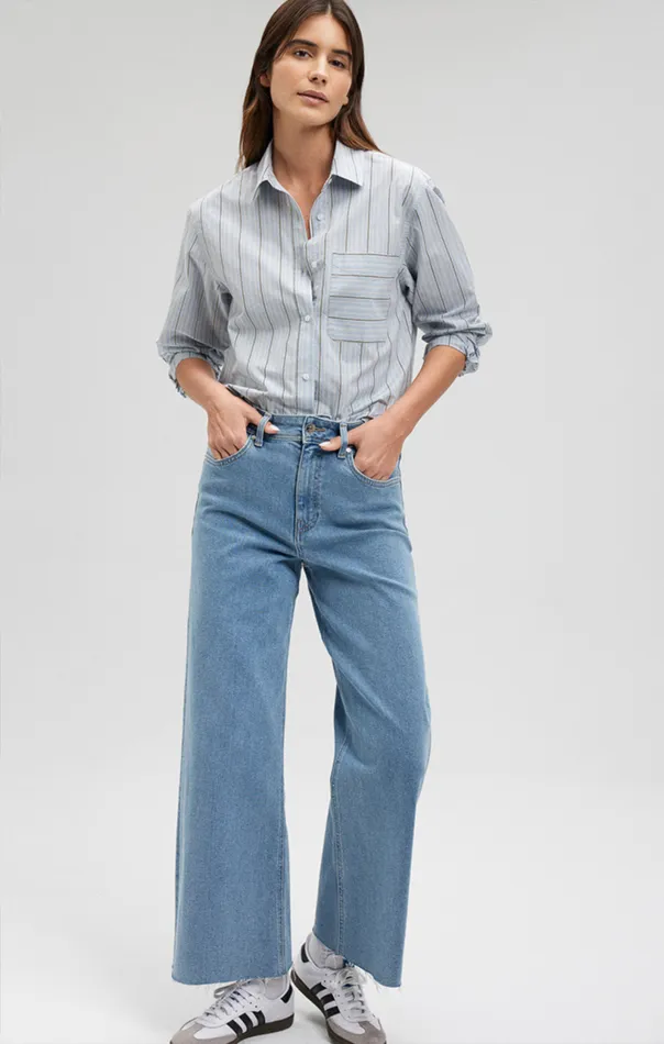 Long Sleeve Pocket Shirt In Blue Stripe Women Mavi Jeans Shirts