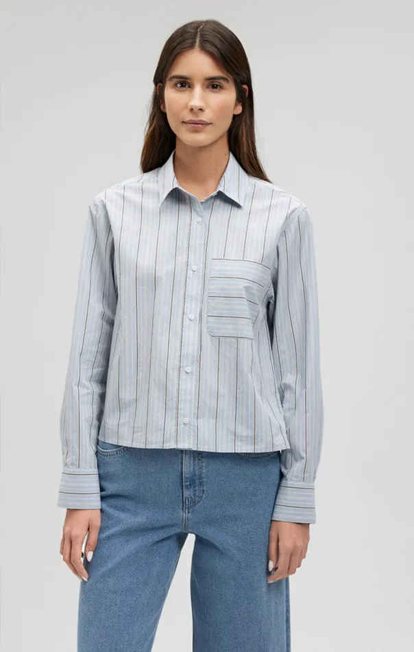 Long Sleeve Pocket Shirt In Blue Stripe Women Mavi Jeans Shirts