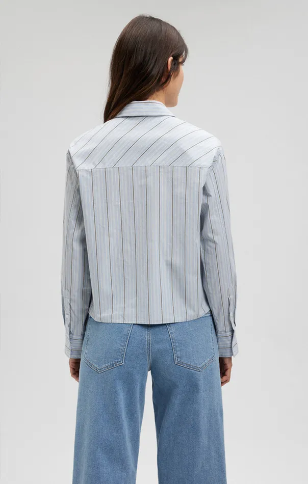 Long Sleeve Pocket Shirt In Blue Stripe Women Mavi Jeans Shirts