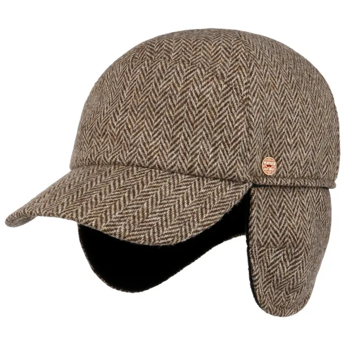 Men Baseball Caps Mayser Herringbone Cap With Earflaps Beigebrown