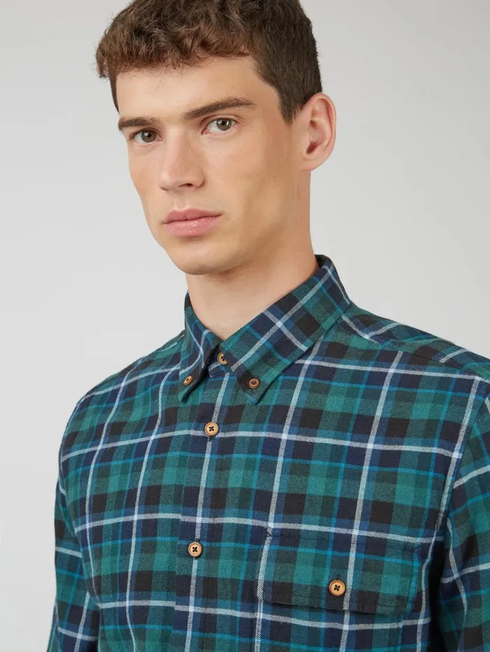 Men Ben Sherman Heritage Check Shirts Brushed Plaid Check Shirt 8211 Ocean Green