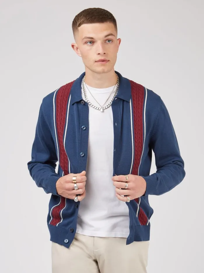 Men Ben Sherman Mod Knit Polos ButtonThrough Contrast Stripe LongSleeve Knit Polo Men Ben Sherman Mod Knit Polos ButtonThrough Contrast Stripe LongSleeve Knit Polo