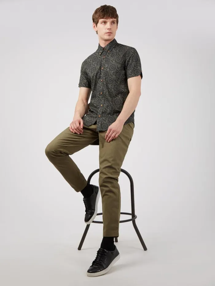 Men Ben Sherman Pants and Chinos Linen Blend Slim Taper Trouser 8211 Dark Khaki