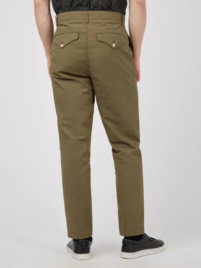 Men Ben Sherman Pants and Chinos Linen Blend Slim Taper Trouser 8211 Dark Khaki