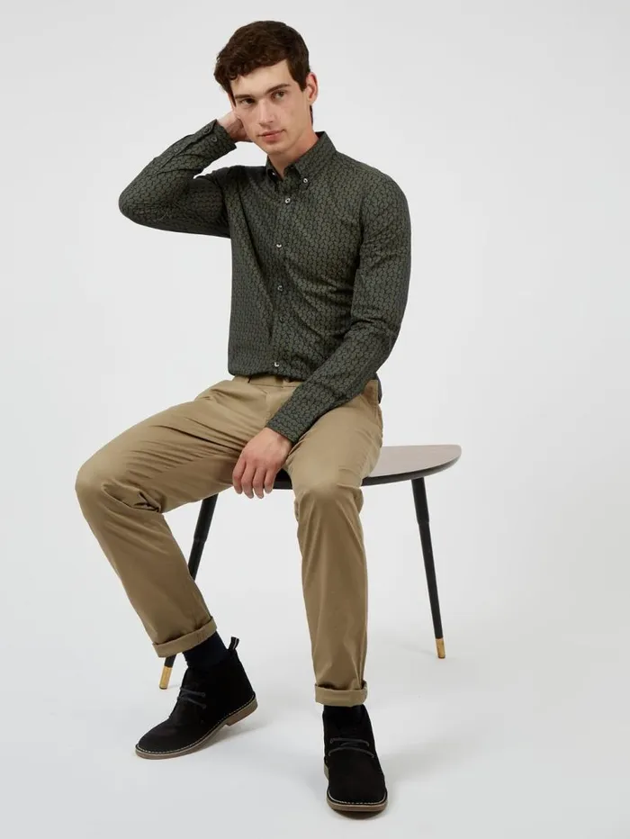 Men Ben Sherman Pants and Chinos Signature Slim Stretch Chino Pant 8211 Stone