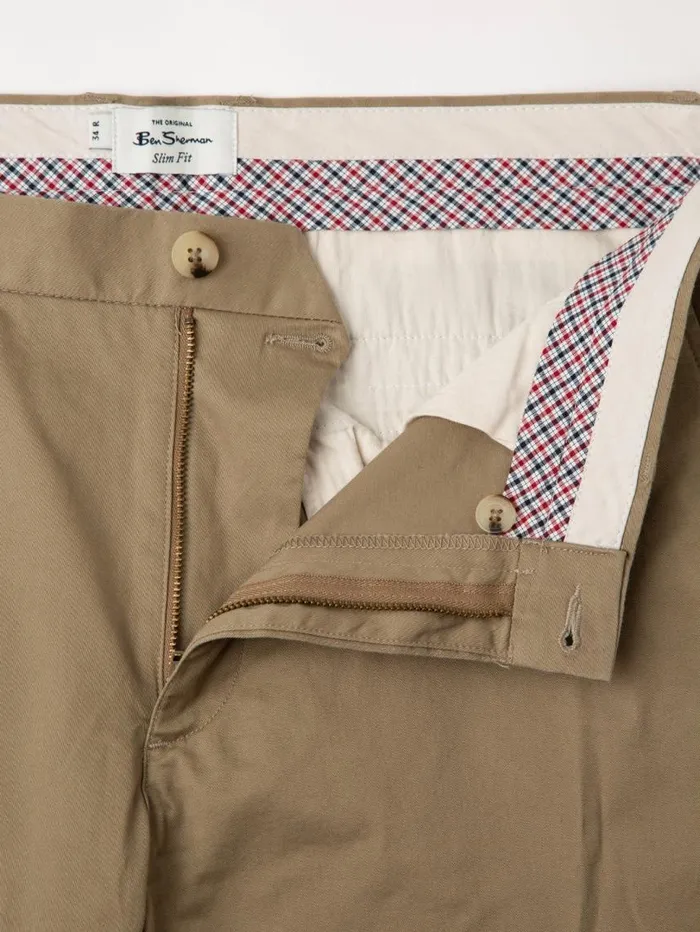 Men Ben Sherman Pants and Chinos Signature Slim Stretch Chino Pant 8211 Stone