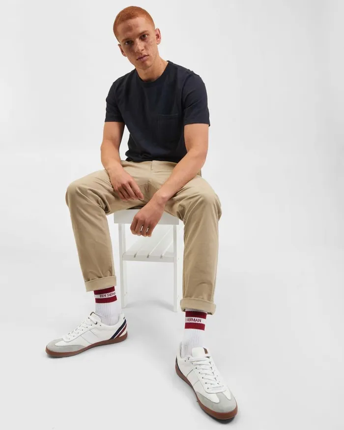 Men Ben Sherman Pants and Chinos Slim Tapered Drawcord Chino Pant 8211 Khaki