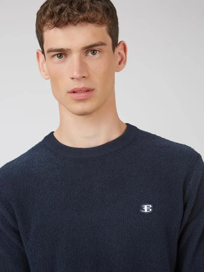 Men Ben Sherman Sweaters and Knits B By Towelling Crewneck Sweater 8211 Navy