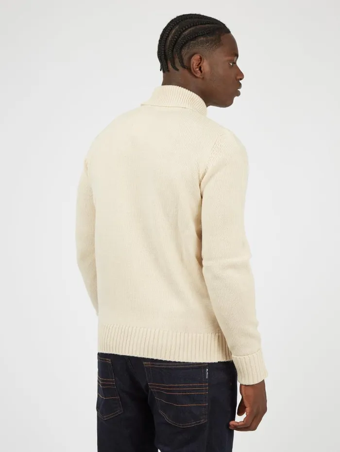 Men Ben Sherman Sweaters and Knits Patterned Knit RollNeck Sweater 8211 Ivory
